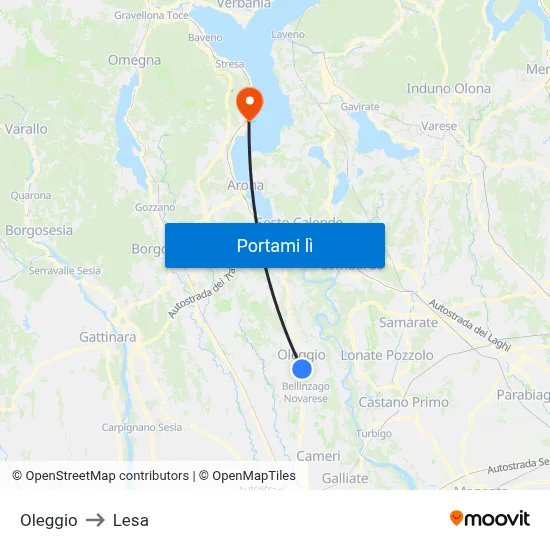 Oleggio to Lesa map