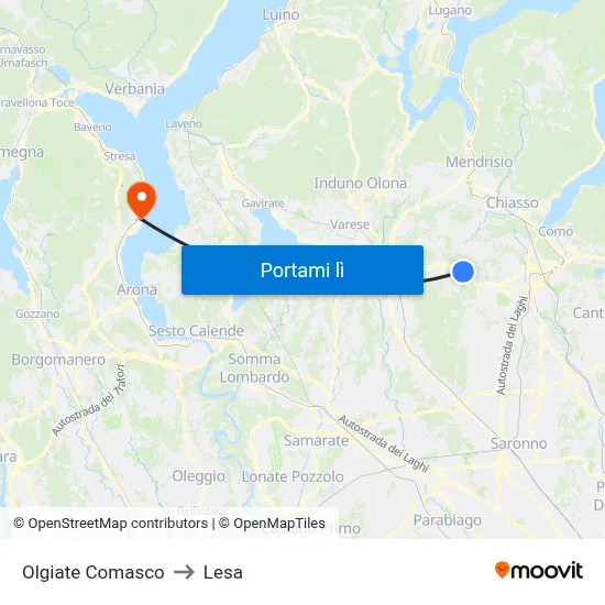 Olgiate Comasco to Lesa map