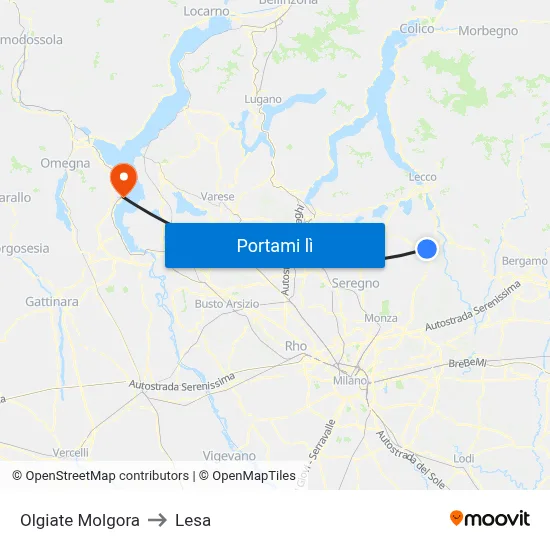 Olgiate Molgora to Lesa map