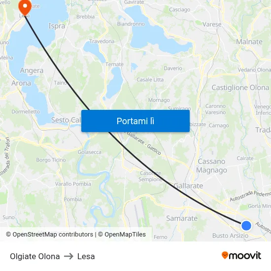 Olgiate Olona to Lesa map