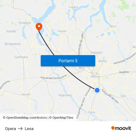Opera to Lesa map
