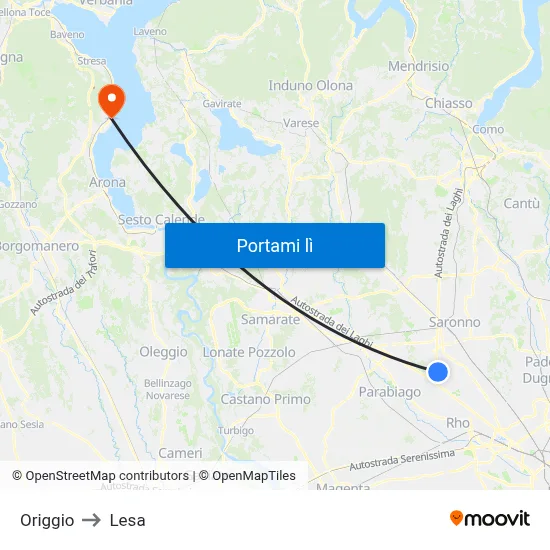 Origgio to Lesa map