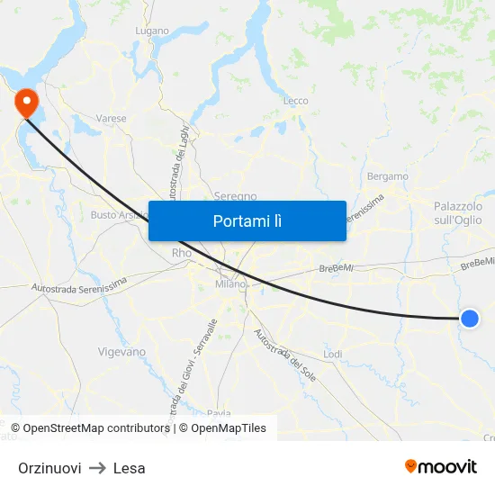 Orzinuovi to Lesa map