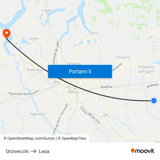 Orzivecchi to Lesa map