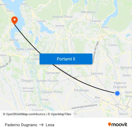 Paderno Dugnano to Lesa map