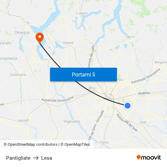 Pantigliate to Lesa map