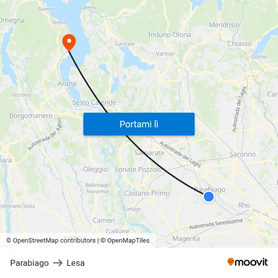 Parabiago to Lesa map
