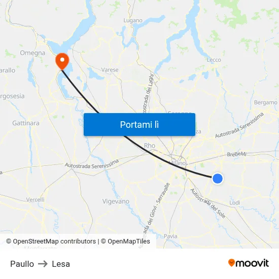 Paullo to Lesa map