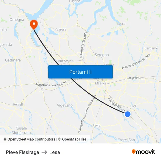 Pieve Fissiraga to Lesa map