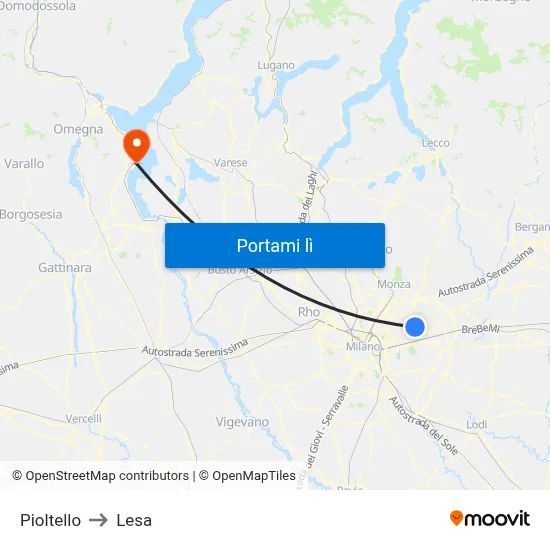 Pioltello to Lesa map