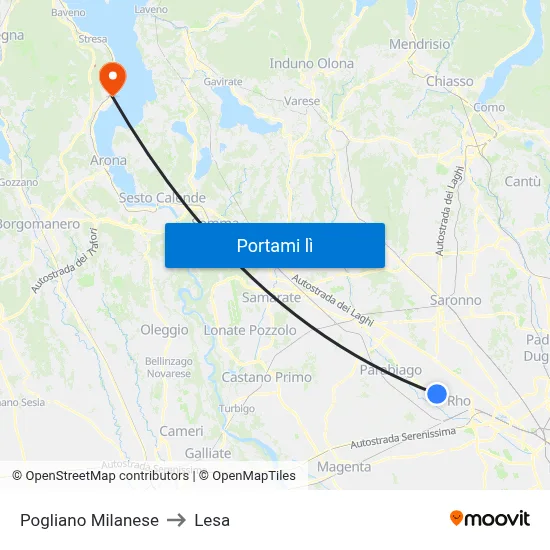 Pogliano Milanese to Lesa map