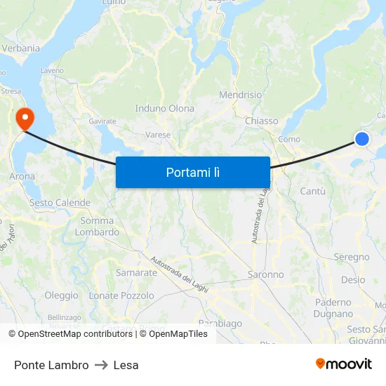 Ponte Lambro to Lesa map