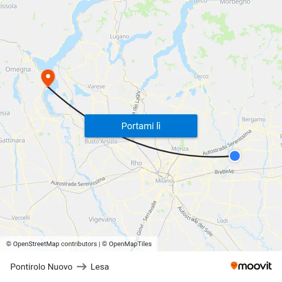 Pontirolo Nuovo to Lesa map