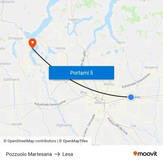 Pozzuolo Martesana to Lesa map