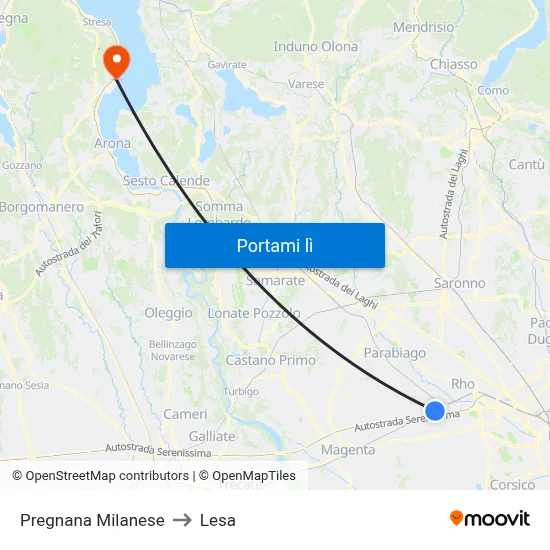 Pregnana Milanese to Lesa map