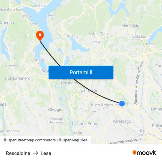 Rescaldina to Lesa map