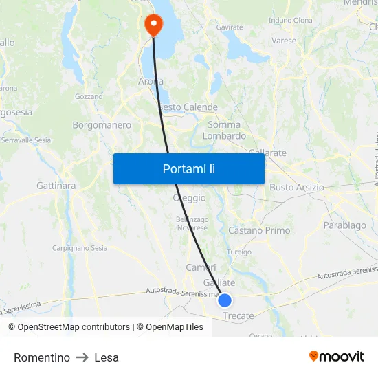 Romentino to Lesa map