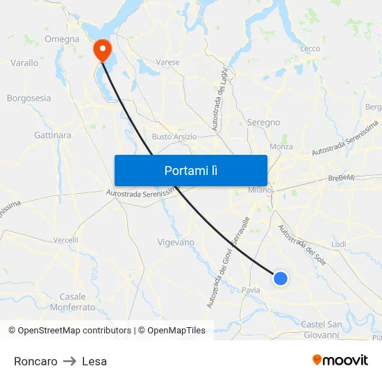 Roncaro to Lesa map