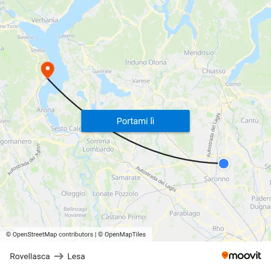Rovellasca to Lesa map