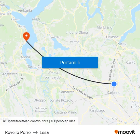 Rovello Porro to Lesa map