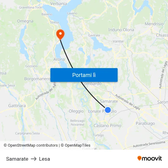 Samarate to Lesa map