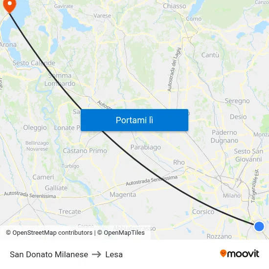 San Donato Milanese to Lesa map