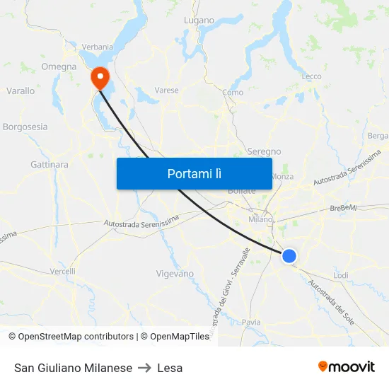 San Giuliano Milanese to Lesa map