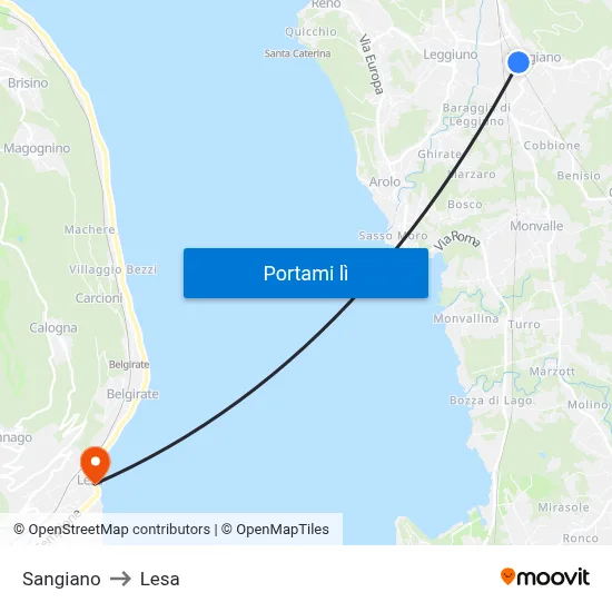 Sangiano to Lesa map