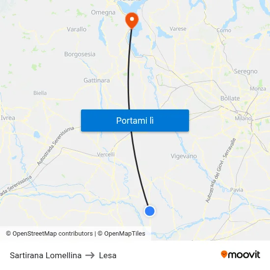Sartirana Lomellina to Lesa map
