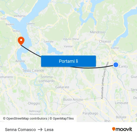 Senna Comasco to Lesa map