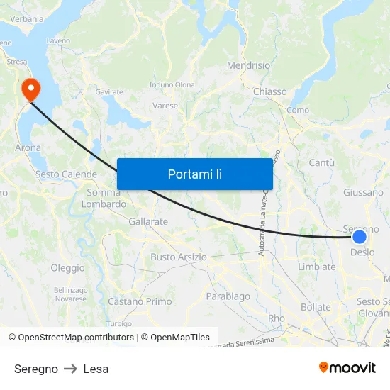 Seregno to Lesa map