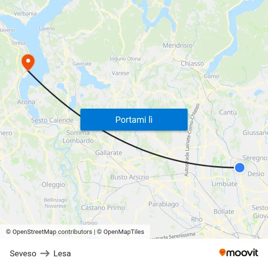 Seveso to Lesa map