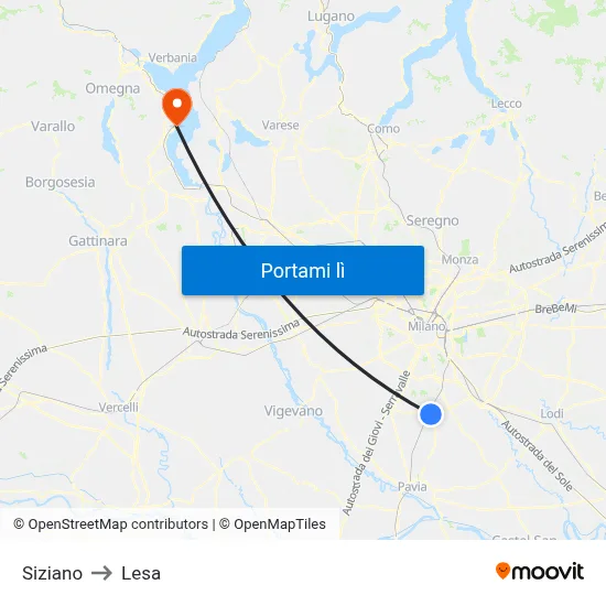 Siziano to Lesa map