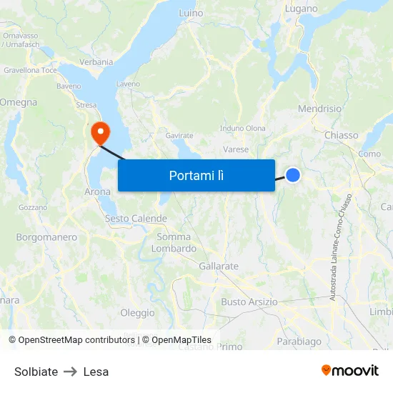 Solbiate to Lesa map