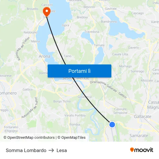 Somma Lombardo to Lesa map