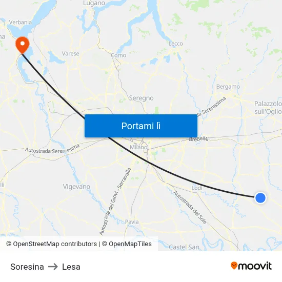 Soresina to Lesa map