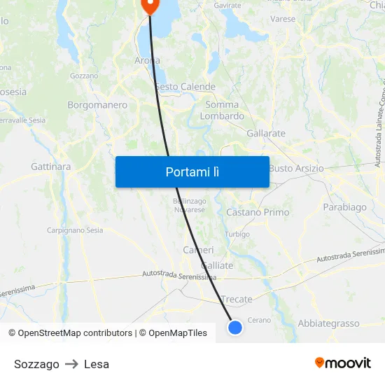 Sozzago to Lesa map