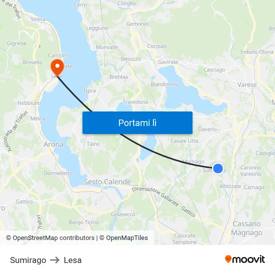 Sumirago to Lesa map