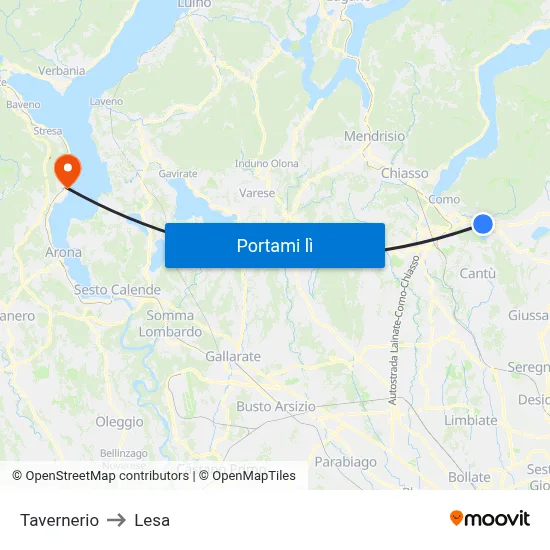 Tavernerio to Lesa map