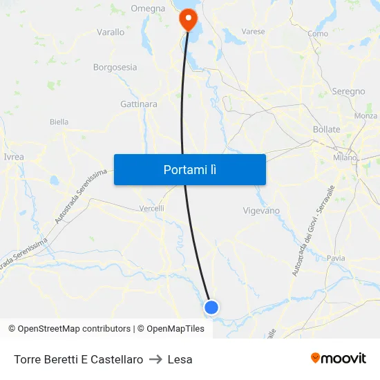Torre Beretti E Castellaro to Lesa map