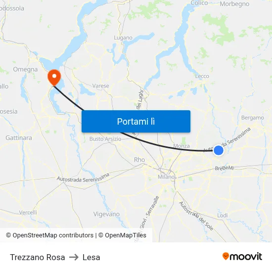Trezzano Rosa to Lesa map