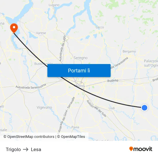 Trigolo to Lesa map