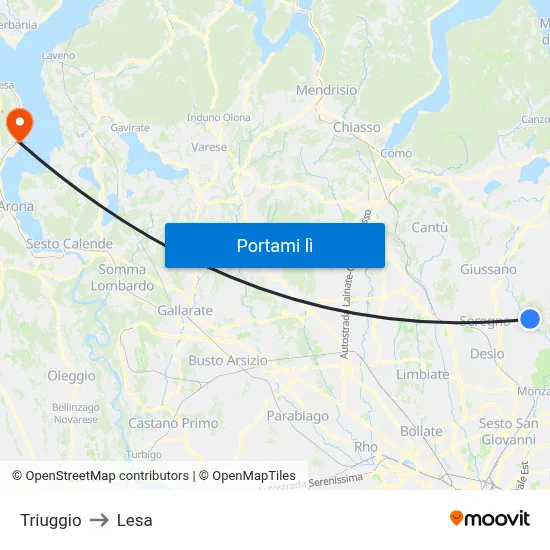 Triuggio to Lesa map
