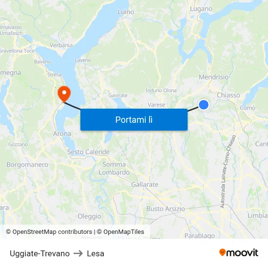 Uggiate-Trevano to Lesa map