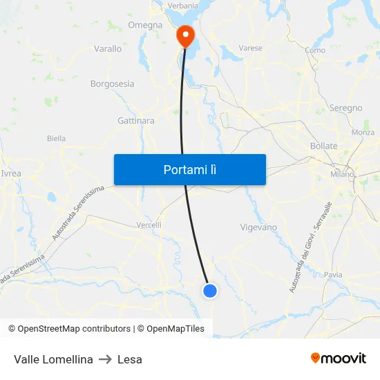 Valle Lomellina to Lesa map