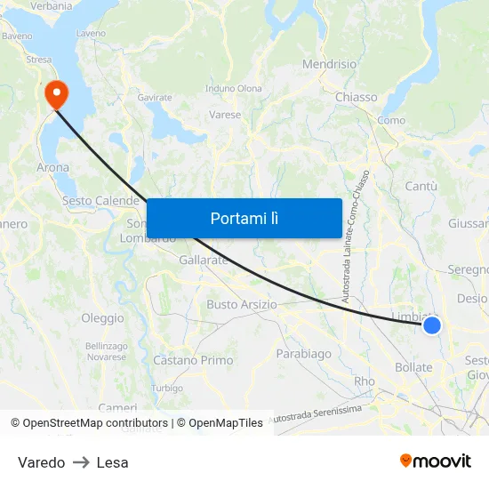 Varedo to Lesa map