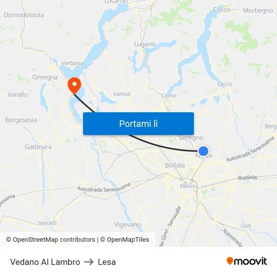 Vedano Al Lambro to Lesa map
