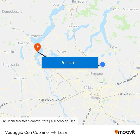 Veduggio Con Colzano to Lesa map