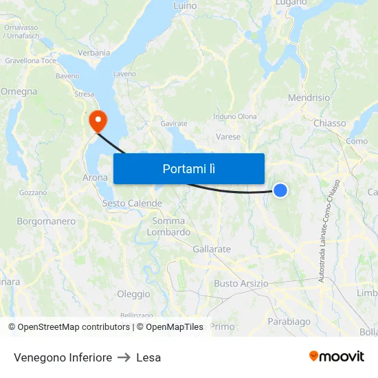 Venegono Inferiore to Lesa map
