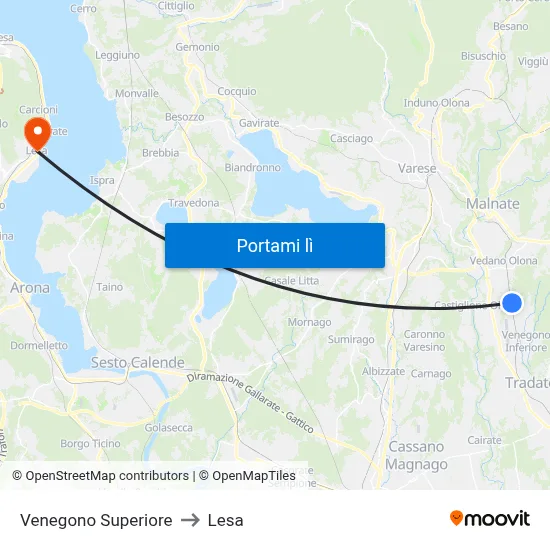 Venegono Superiore to Lesa map